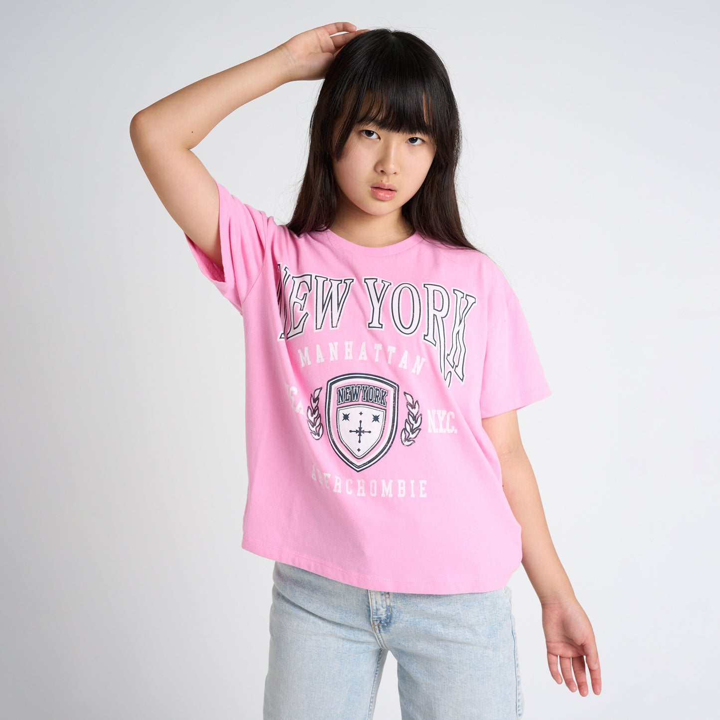 【110-170cm】 Tシャツ A&F(アバクロンビー&フィッチ) AFG NEW YORK CREST BOXY TEE