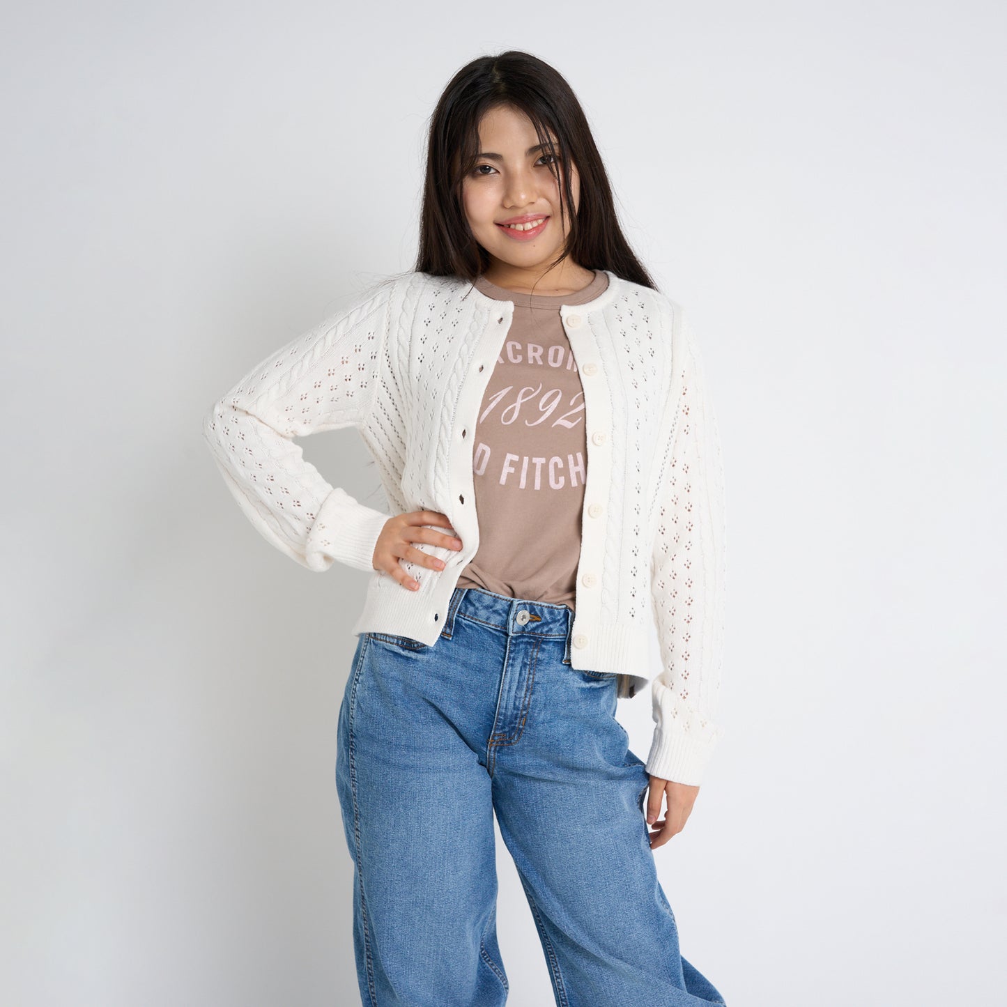 【110-170cm】 アウター A&F(アバクロンビー&フィッチ) AFG CROPPED CABLE CARDIGAN