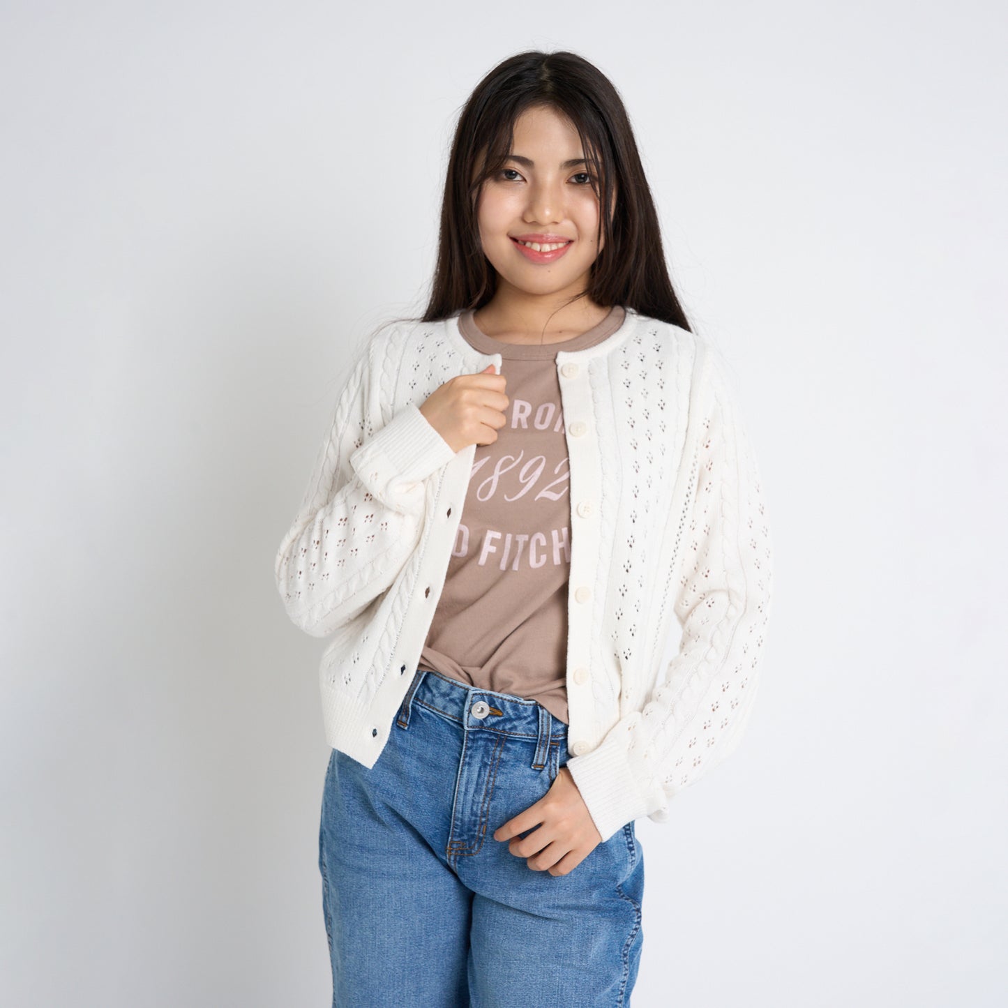 【110-170cm】 アウター A&F(アバクロンビー&フィッチ) AFG CROPPED CABLE CARDIGAN