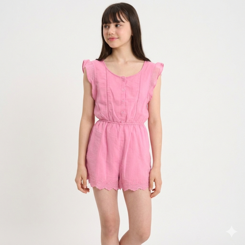 【110-170cm】  A&F(アバクロンビー&フィッチ) ロンパース AFG FLUTTER SLEEVE EYELET ROMP