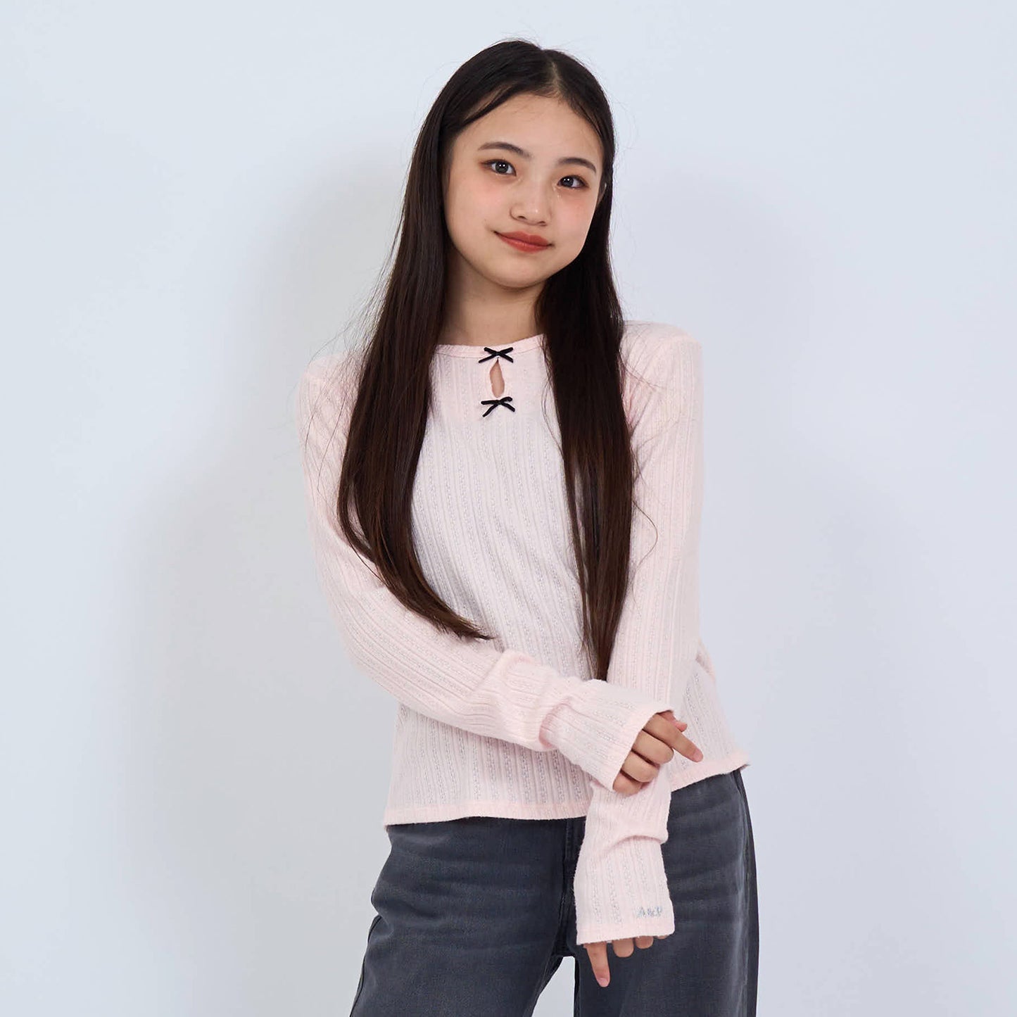 【110-170cm】 Tシャツ A&F(アバクロンビー&フィッチ) AFG DOUBLE BOW POINTELLE LS TO