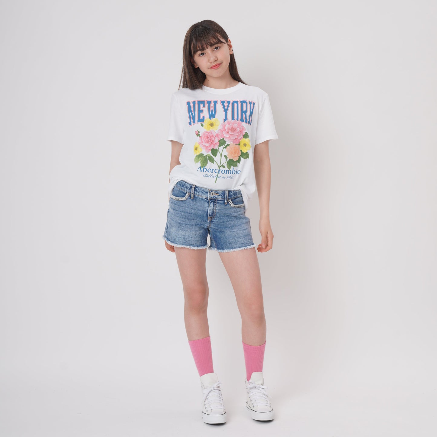 【110-170cm】  A&F(アバクロンビー&フィッチ) ハーフパンツ AFG LR MIDI STITCHY DENIM SHOR