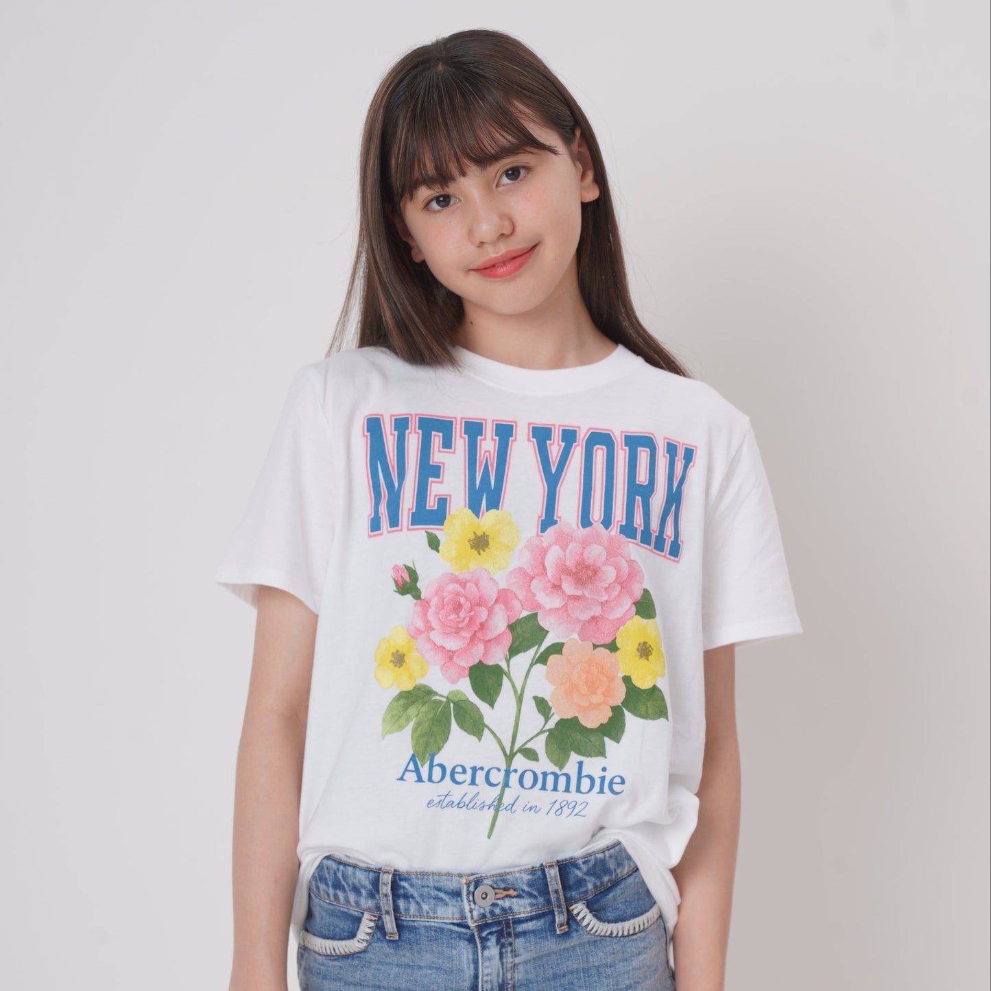 【110-170cm】  A&F(アバクロンビー&フィッチ) 半袖Tシャツ AFG NEW YORK FLOWER TEE