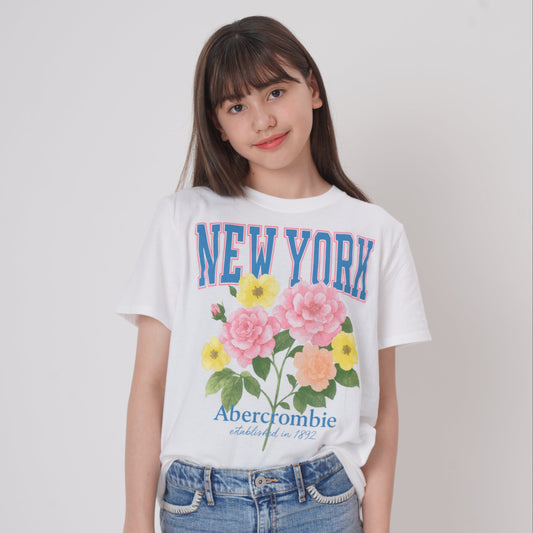 【110-170cm】  A&F(アバクロンビー&フィッチ) 半袖Tシャツ AFG NEW YORK FLOWER TEE