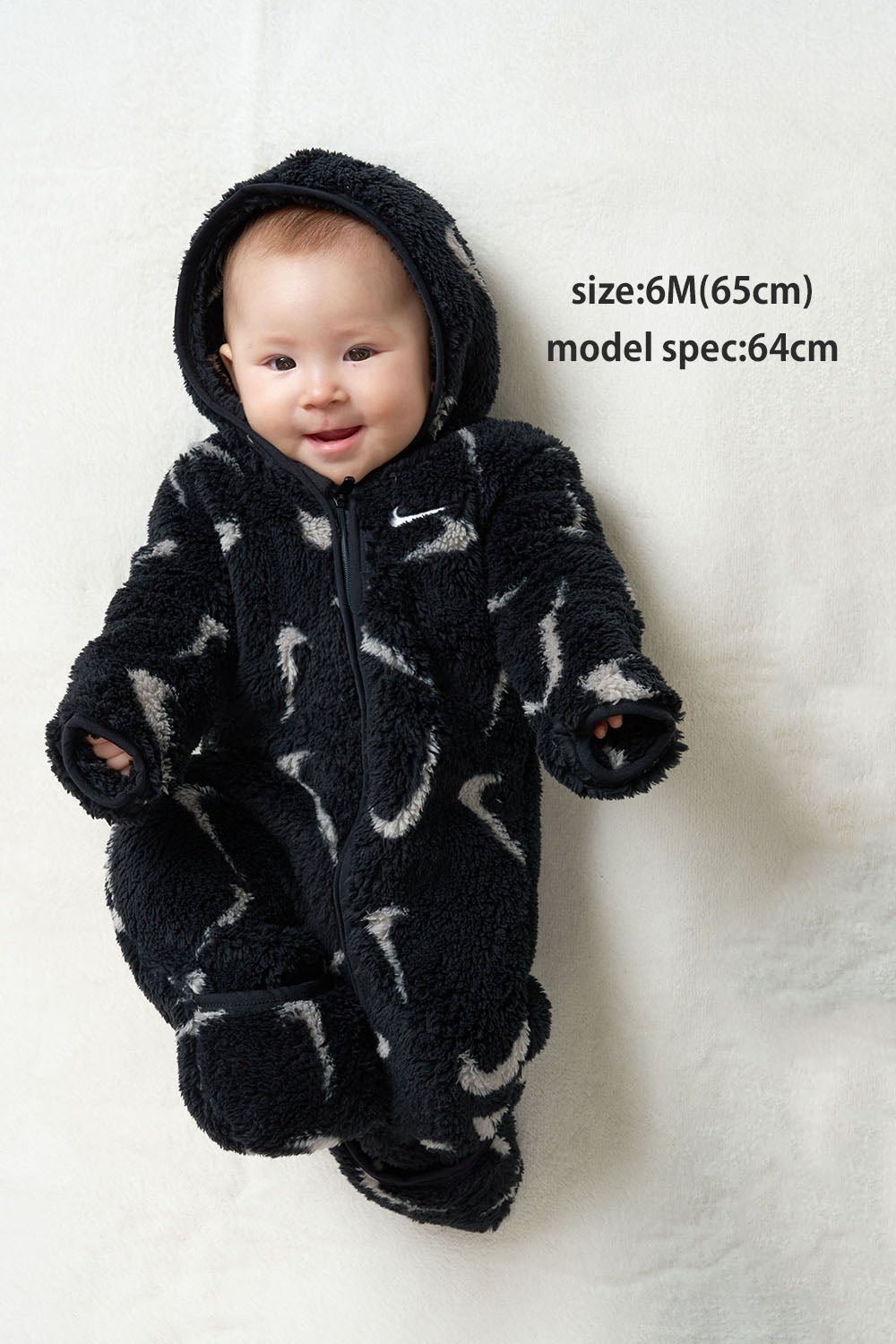 【公式限定】ベビー(55-70cm)  NIKE(ナイキ) ロンパース NKN HOODED AOP SHERPA COVERALL