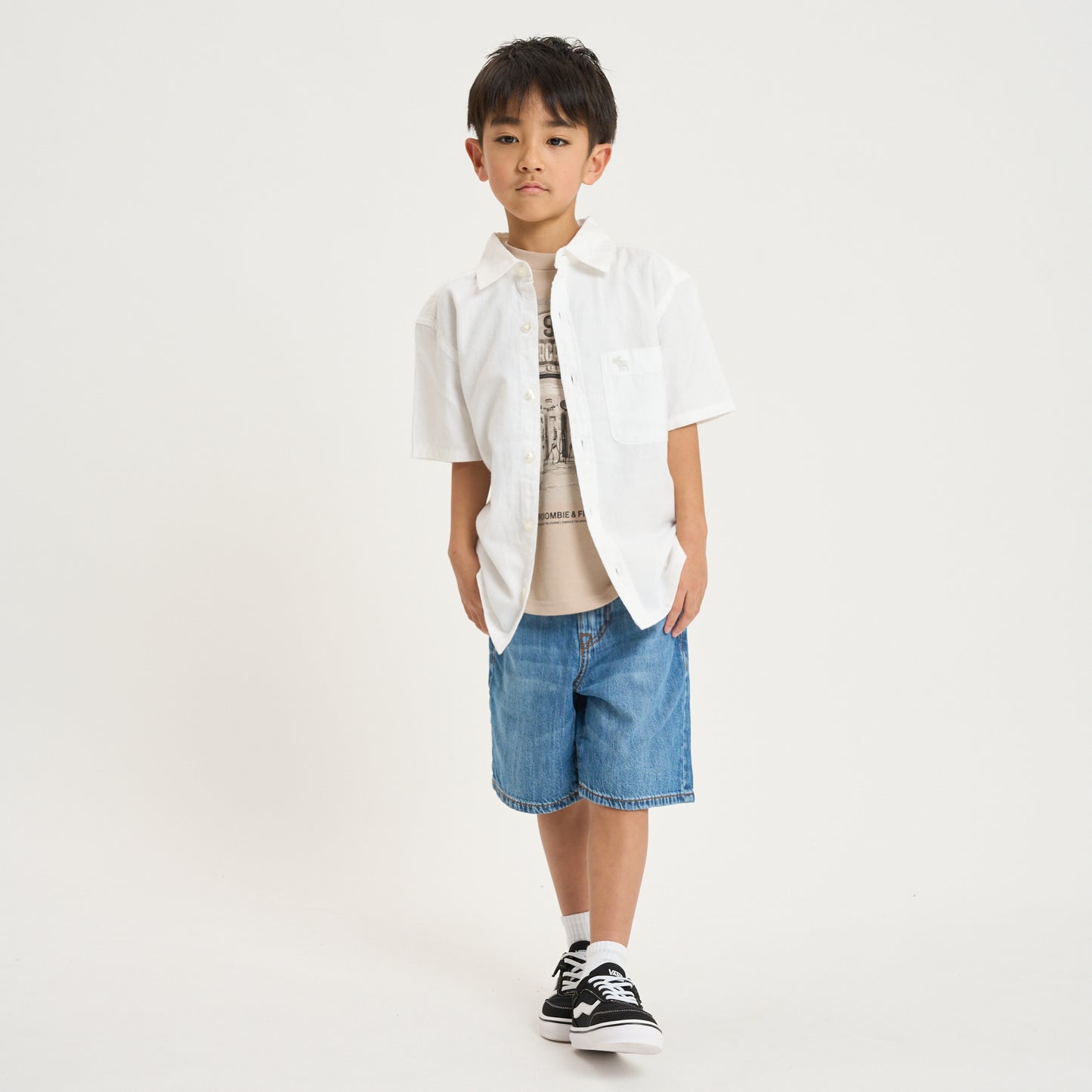 【110-170cm】  A&F(アバクロンビー&フィッチ) 布帛シャツ AFB SHORT SLEEVE ICON SHIRT