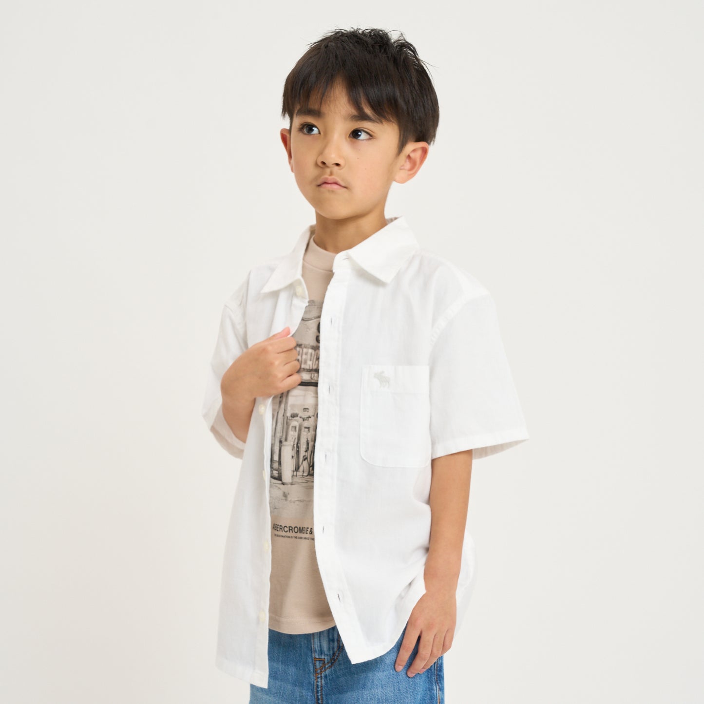 【110-170cm】  A&F(アバクロンビー&フィッチ) 布帛シャツ AFB SHORT SLEEVE ICON SHIRT