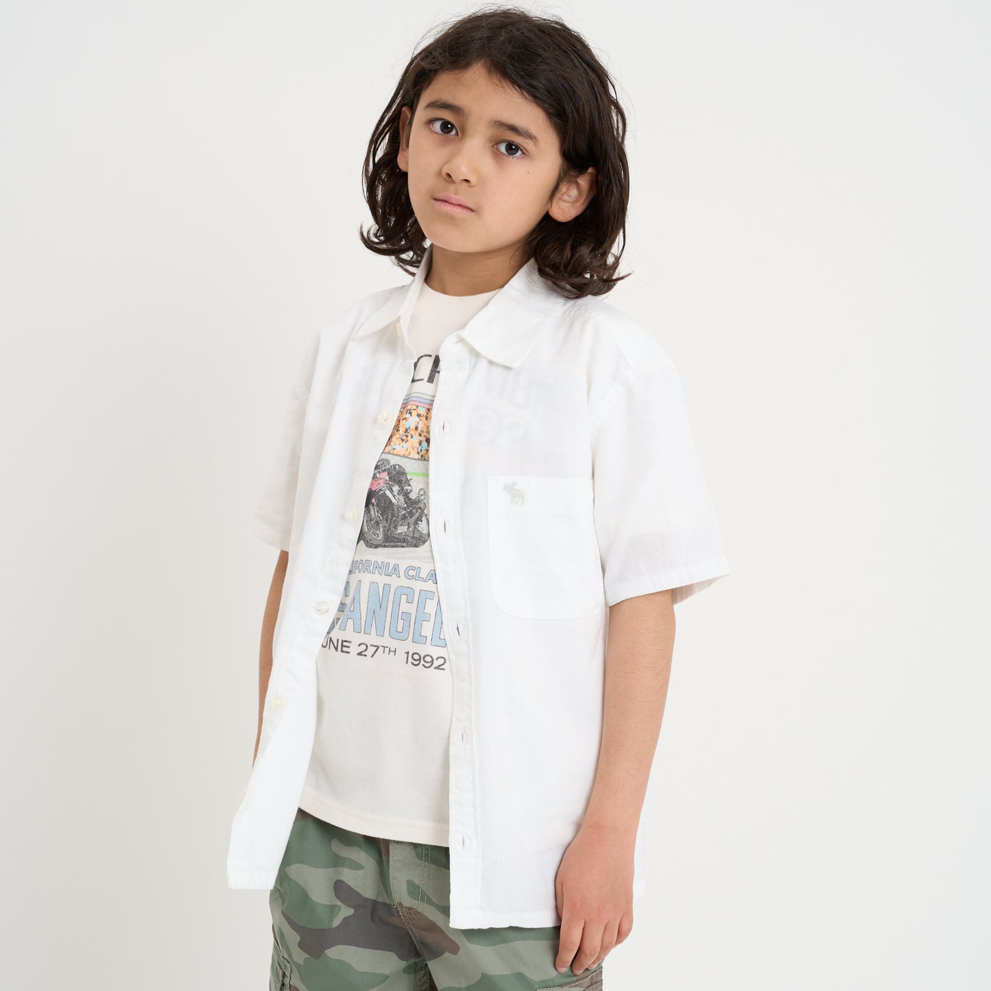 【110-170cm】  A&F(アバクロンビー&フィッチ) 布帛シャツ AFB SHORT SLEEVE ICON SHIRT